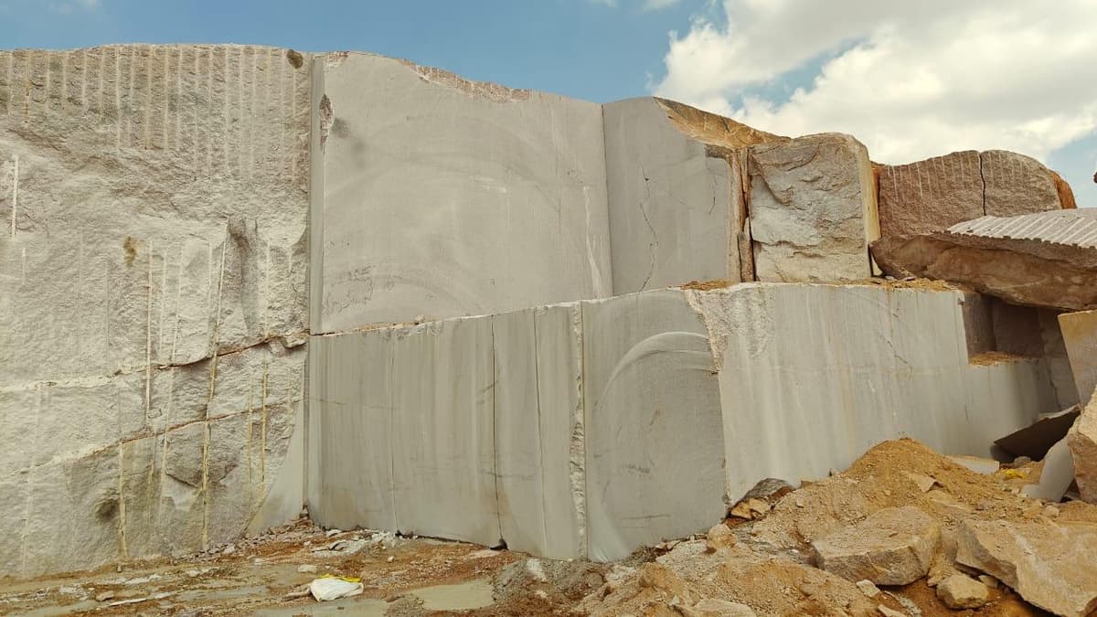 Extracted granite blocks in the quarry yard